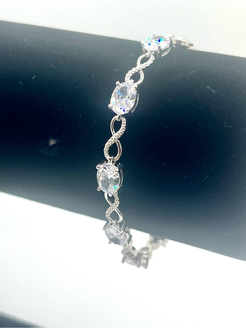 Silver Tone Infinity Link CZ Style Tennis Bracelet Clear Rhinestone Bracelet
